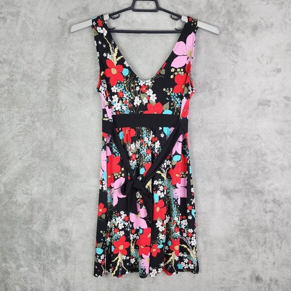 Women's Suzie In The City Floral Dress Sleeveless V Neck Tie Back Multicolor M - Picture 6 of 9